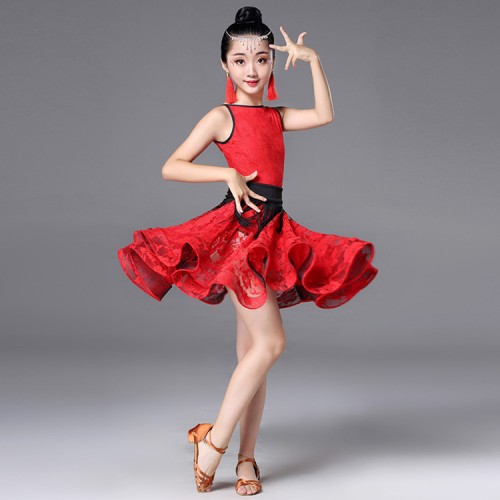 Latin Dance Dress for Girls Fashion white red black latin dress Ballroom Dancing Dresses for Kids Dancewear Children Stage Performance Costume